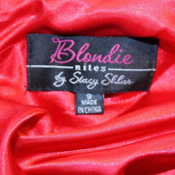 Blondie Nites Red Jeweled Halter Chiffon Dress - Picture 12 of 12